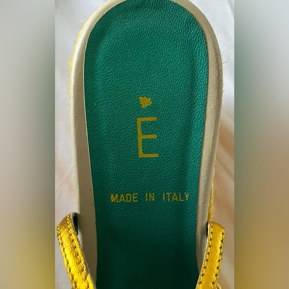 VTG E Made In Italy Colorblock Wedge Espadrilles Sz 37 Cream/Orange/Yellow/Gold - Picture 2 of 16